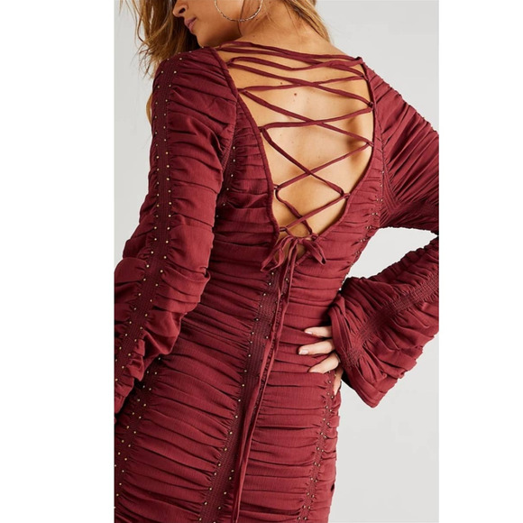 New FREE PEOPLE Western Romance Mini Dress $448 SIZE 4 Red - Picture 3 of 7